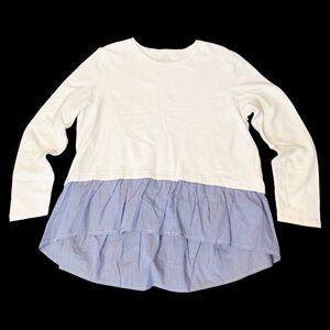 Vineyard Vines Womens XL Top Blue White Ruffle Peplum Long Sleeve Tee Soft Girl